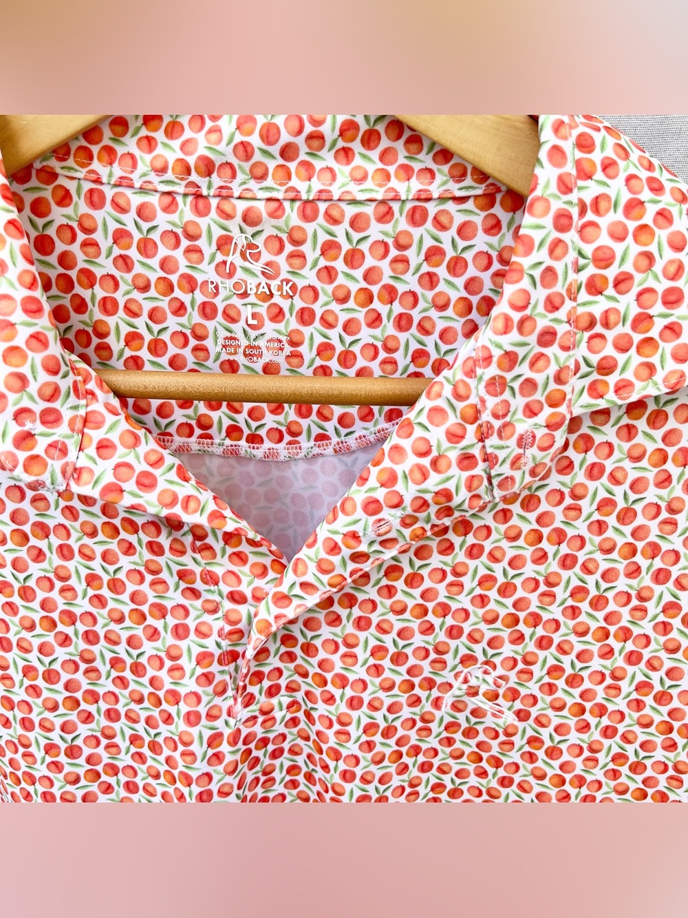 RHOBACK | LARGE ABSOLUTE PEACH PRINT POLO PERFORMANCE SHIRT LIMITED EDITION